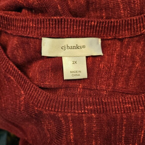 Cj Banks Womens 2X Red Cotton Blended Oversized Top Boxy bold Red Stretchy Knit - Picture 7 of 10